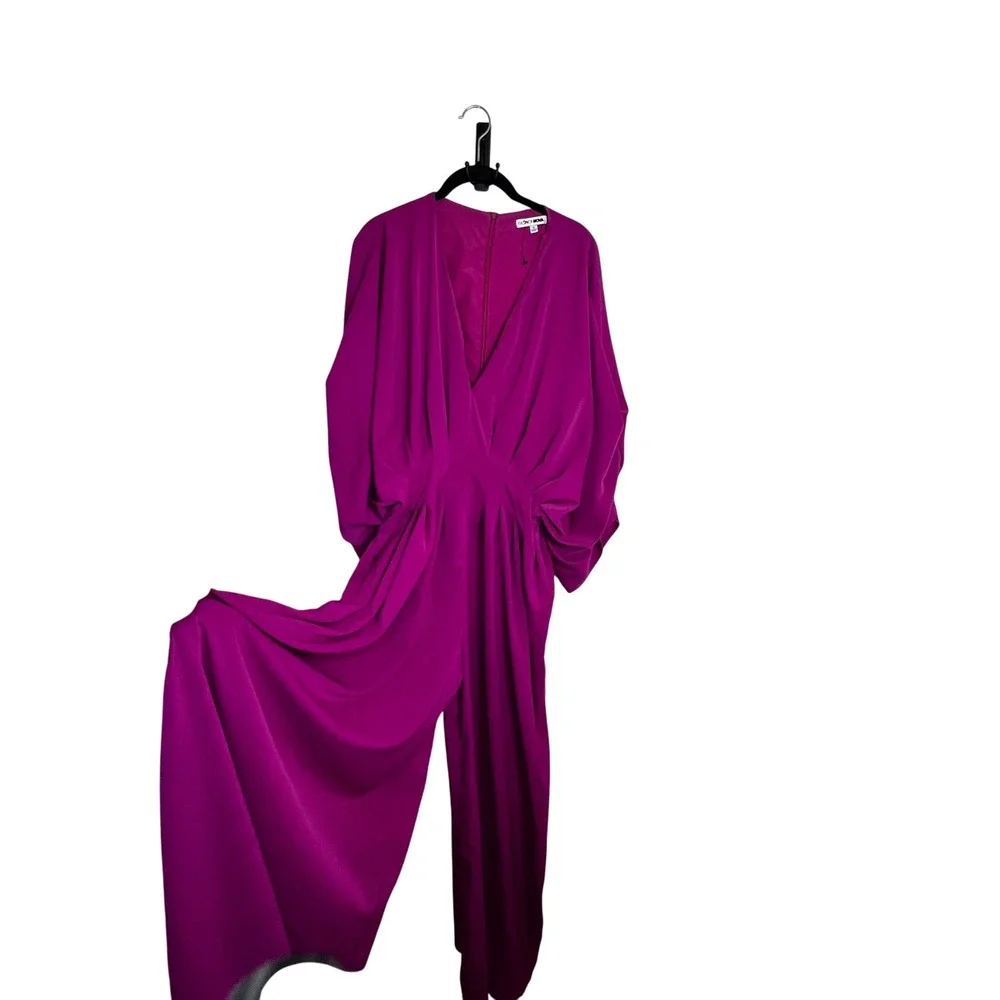 Fashion Nova Magenta Plunging Neck Dolman Sleeve Wide Leg Jumpsuit XL - Picture 2 of 4